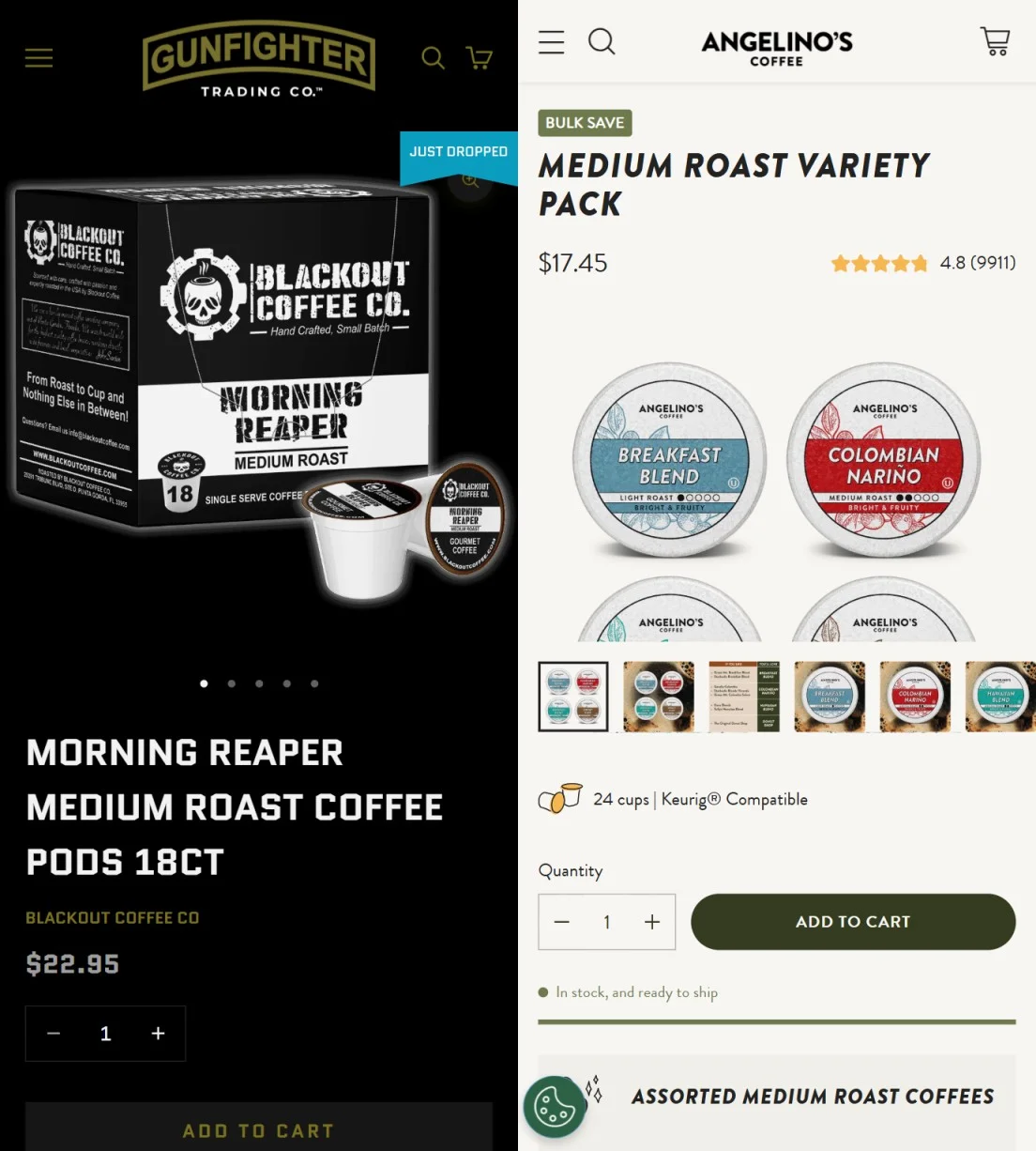 Two product pages being shown to bring out the difference between a good PDP design and a bad PDP design