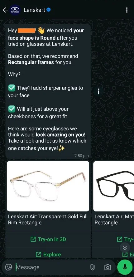WhatsApp marketing example - AI based browse recommendations