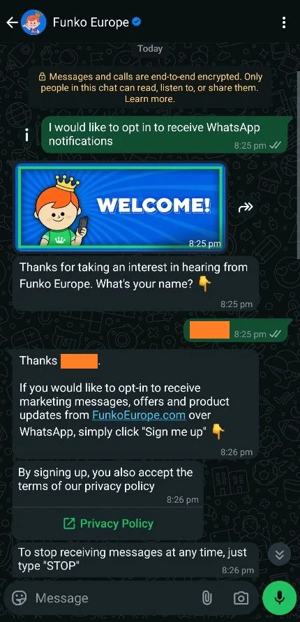 Whatsapp automation trigger for welcome