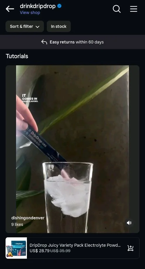 Instagram Shop Collection showing UGC video as tutorials
