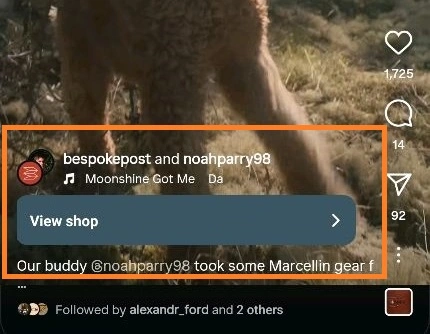 Co-created shoppable post on Instagram that can be featured as UGC on the Shop page
