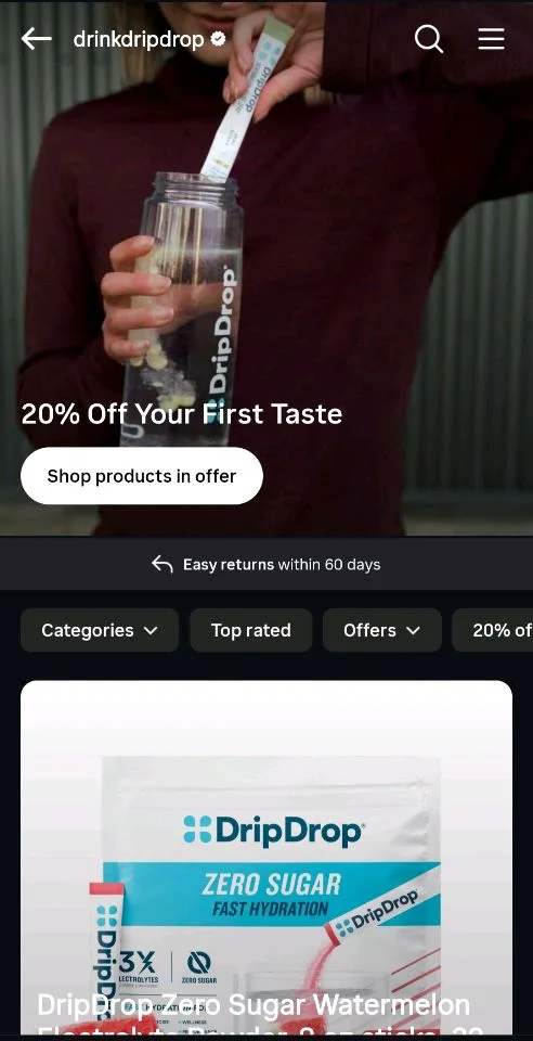 Shop tab for shopping on Instagram showing welcome offer