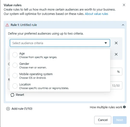Faebook ads value rules: New update Meta ads 2025