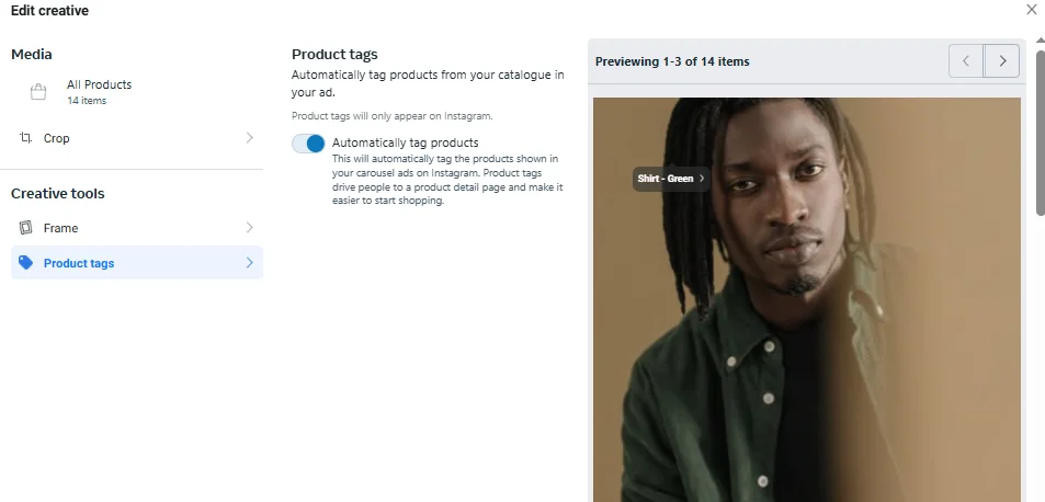 eCommerce Facebook ads creative enhancements, product tags