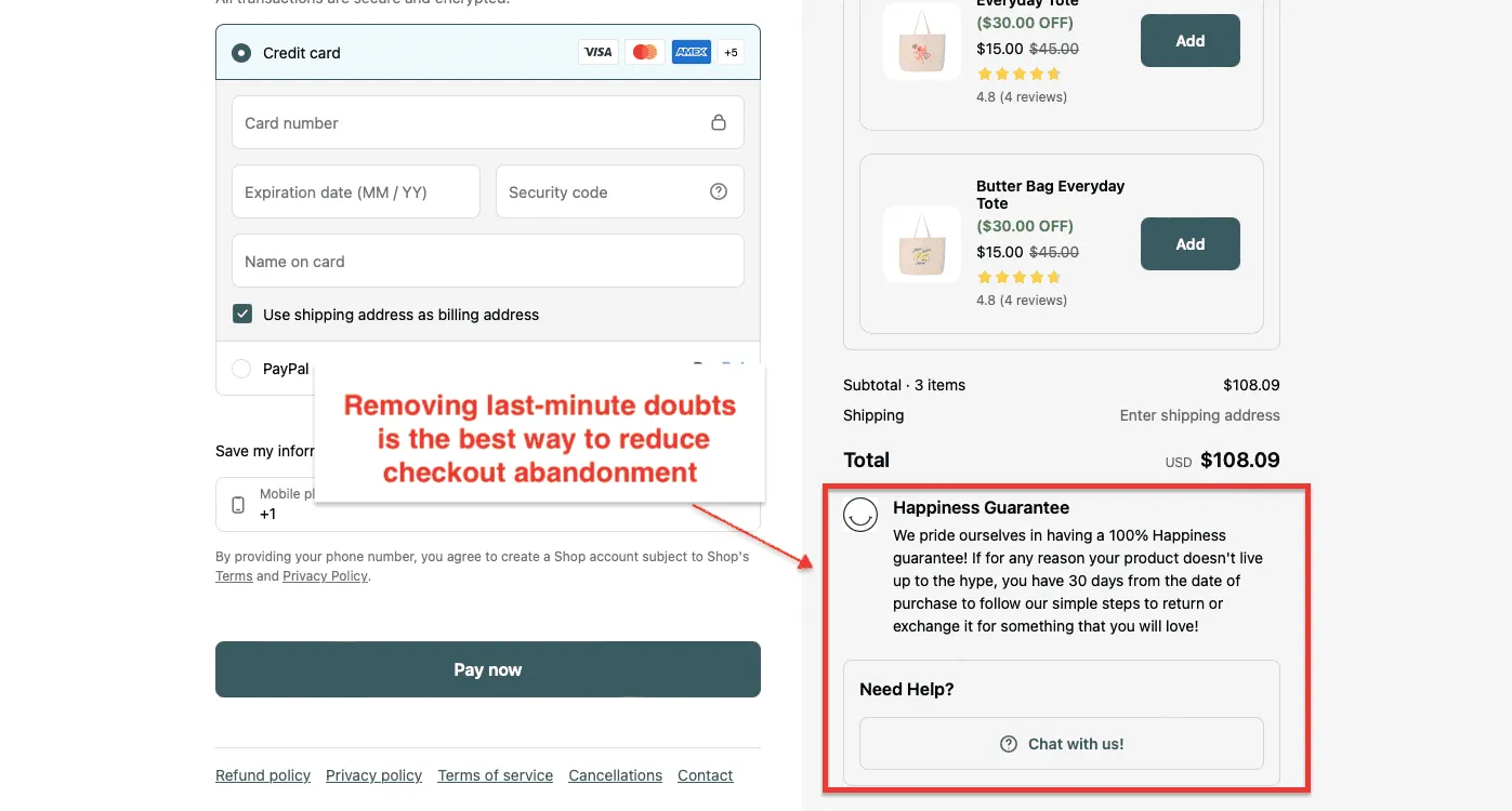 pela support at checkout