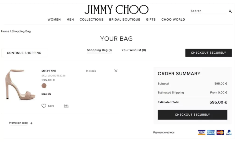 eCommerce cart page
