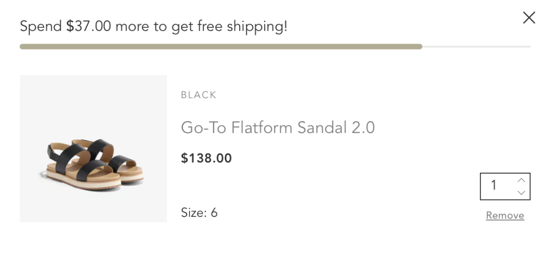 Free delivery threshold on eCommerce cart page