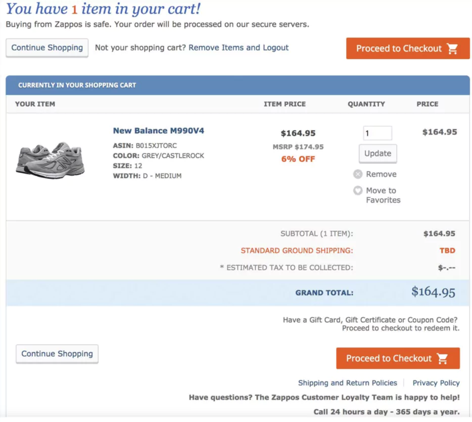 CTAs on eCommerce cart page