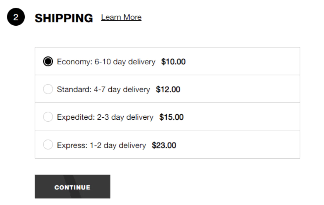Shipping options for eCommerce websites