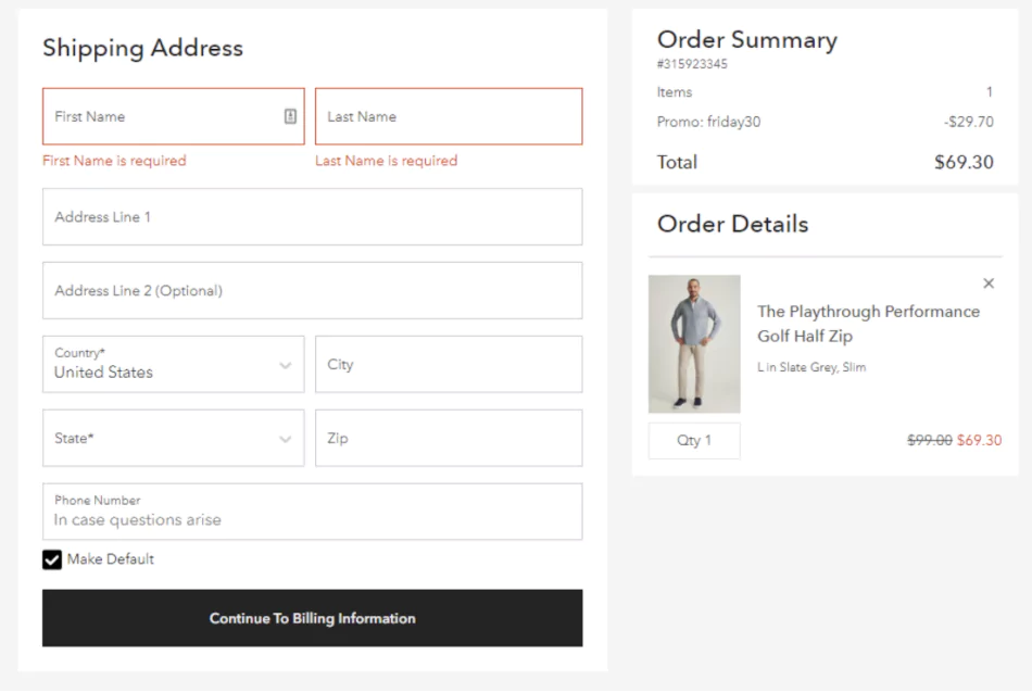 errors on eCommerce cart page