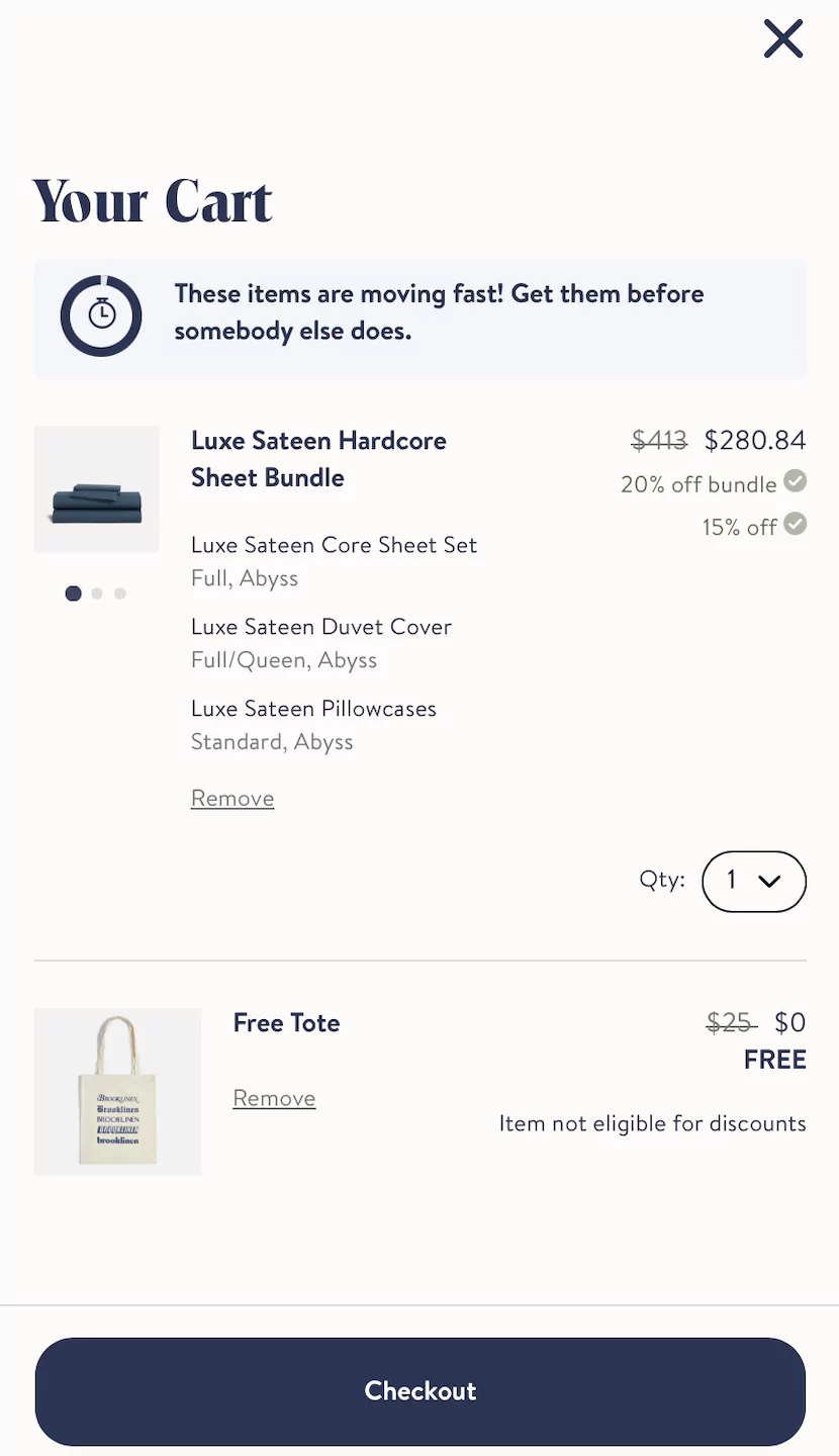 eCommerce cart page