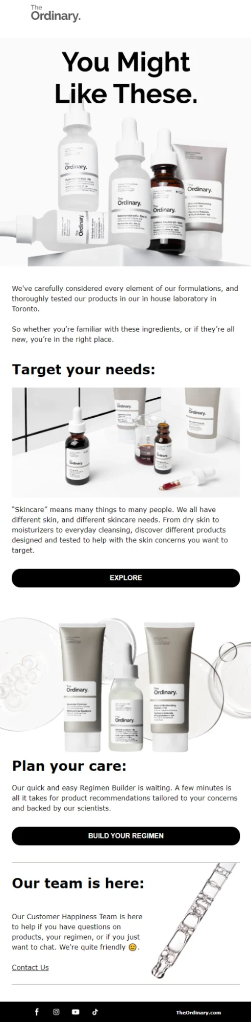 Product recommendation email from The Ordinary