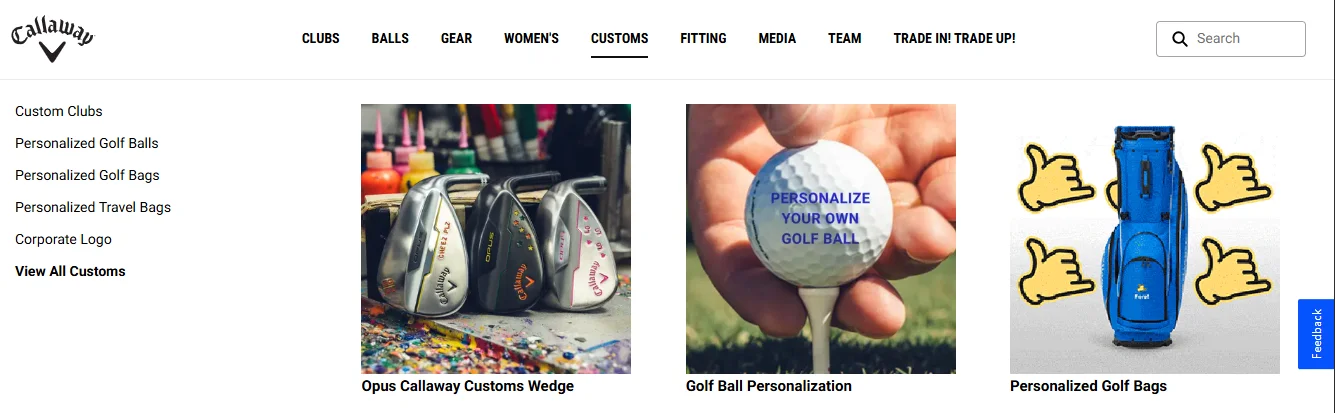 Callaway lets shoppers personalize and place bulk orders which helps increase conversion rate on sports goods stores