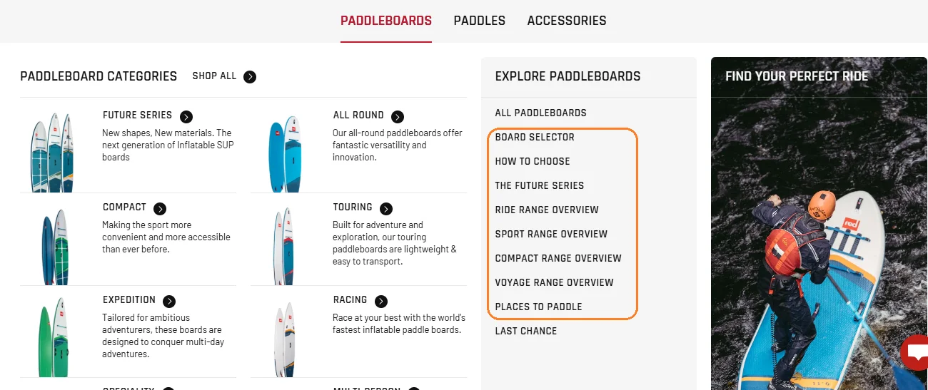 Red Equipment navigation nudge from blog to increase sports eCommerce conversion rate
