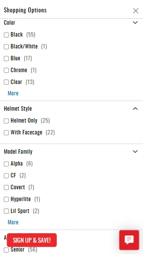 Hockey Monkey uses elaborate category page filtering to improve ports good conversions