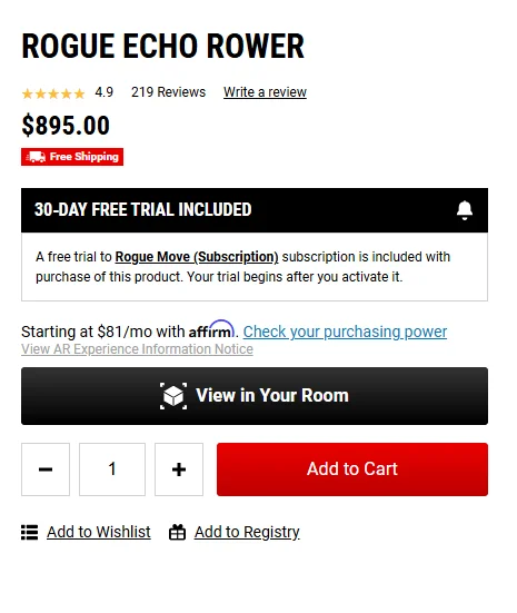 Rogue offers freebie training paths as part of upsells to increase sports store conversion rate