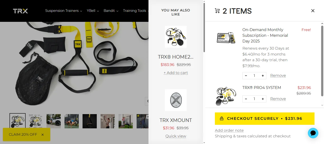 TRX Fitness adds in recommendation labels for their sports store conversion strategy