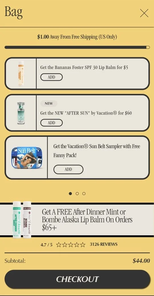 Image of free shipping on offer from Vacation to increase conversion rates