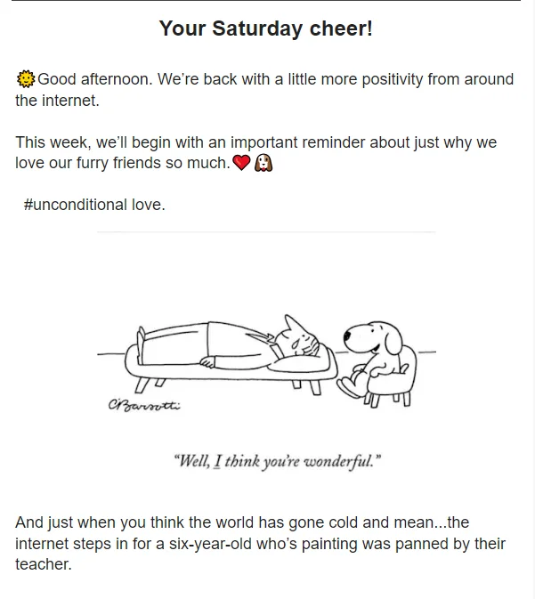 Image showing a DTC brand which engages with people within their newsletter