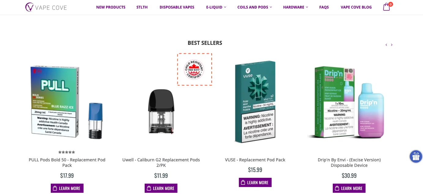 Vape Cove shows trust labels to trigger better customer confidence and conversions