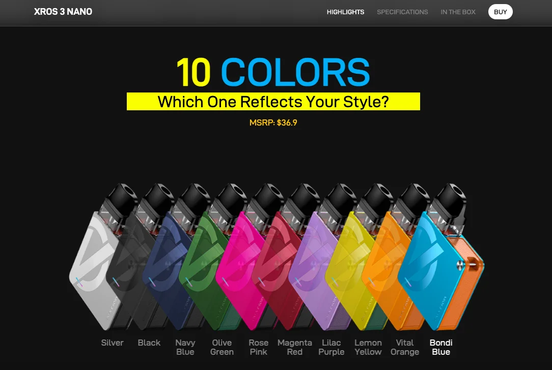 Vaporesso uses gamification to improve their product pages and increase vaping store conversion rate