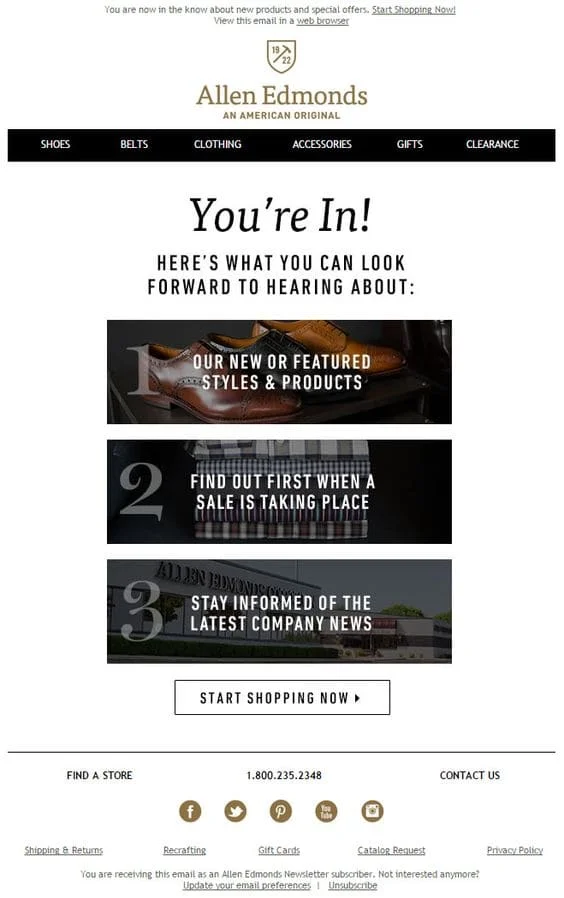 Allen Edmonds welcome email example