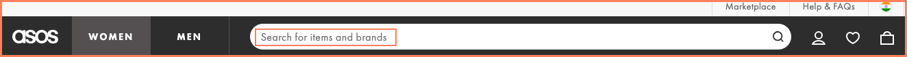 asos features microcopy within the search bar