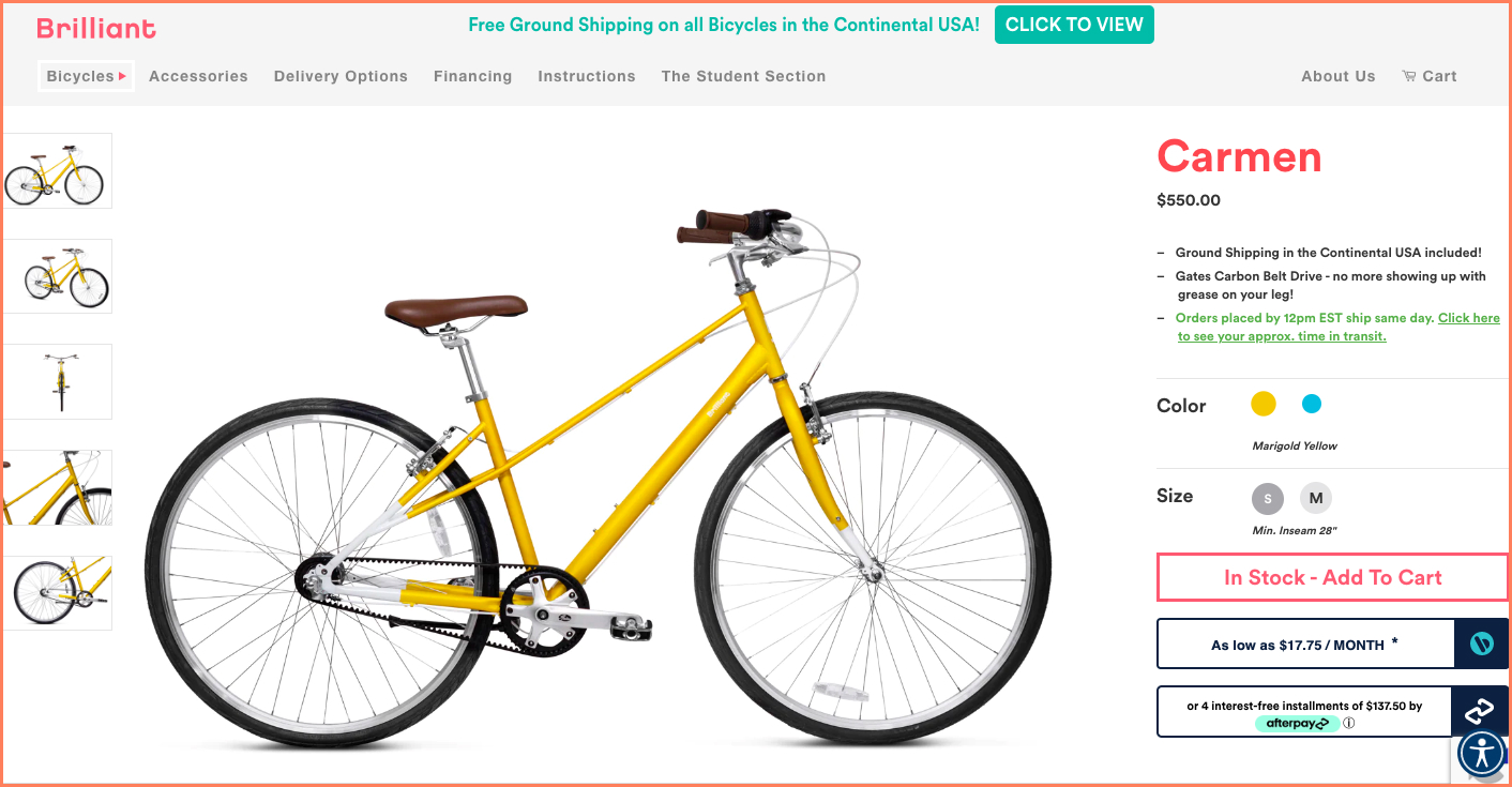 Brilliant cycles ensures their above the fold microcopy helps shoppers take action 