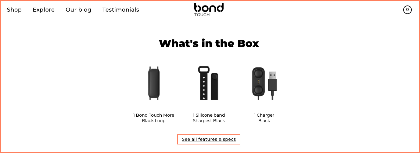 Bond Touch uses microcopy to offer an easy product breakdown to shoppers
