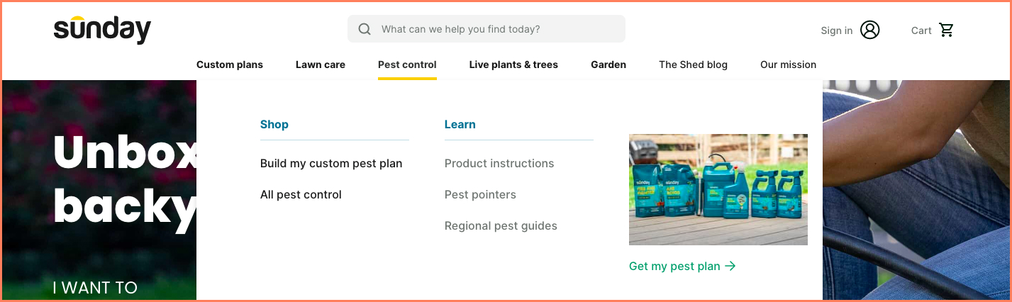 Sunday Lawn Care uses microcopy to describe their primary navigation menu categories