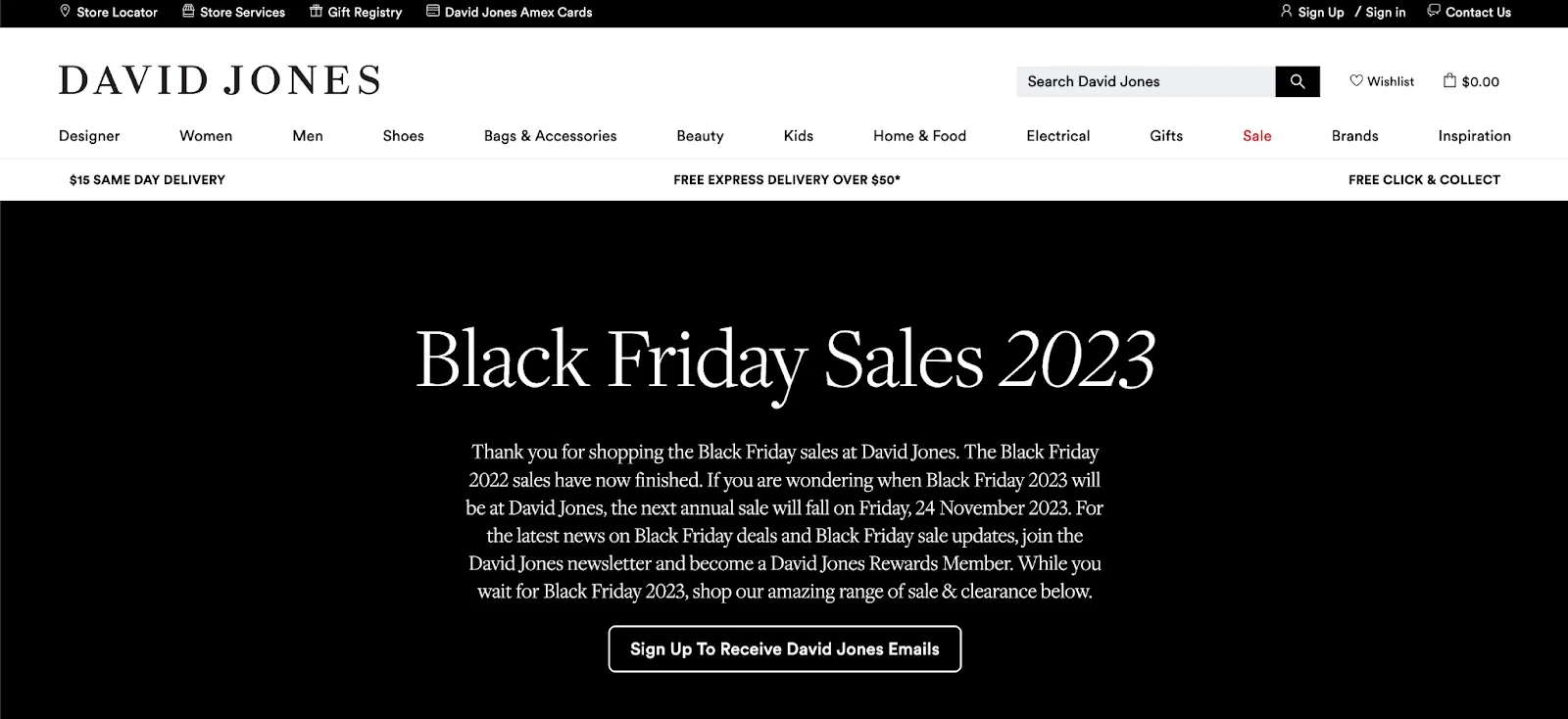 Promote your online store in the USA by creating anticipation about the next Black Friday Sale like David Jones
