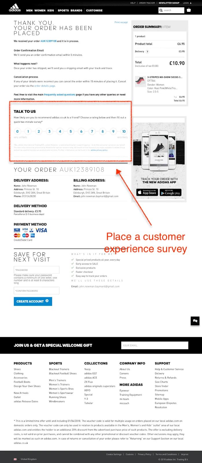 Adidas order confirmation page example