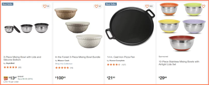 Home Depot Product Listing Page Example