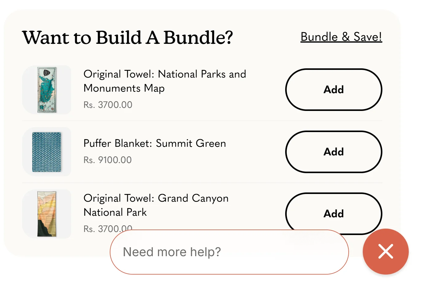 Nomadix bundle builder cross-sell that lets shoppers construct custom sets with smart suggestions.