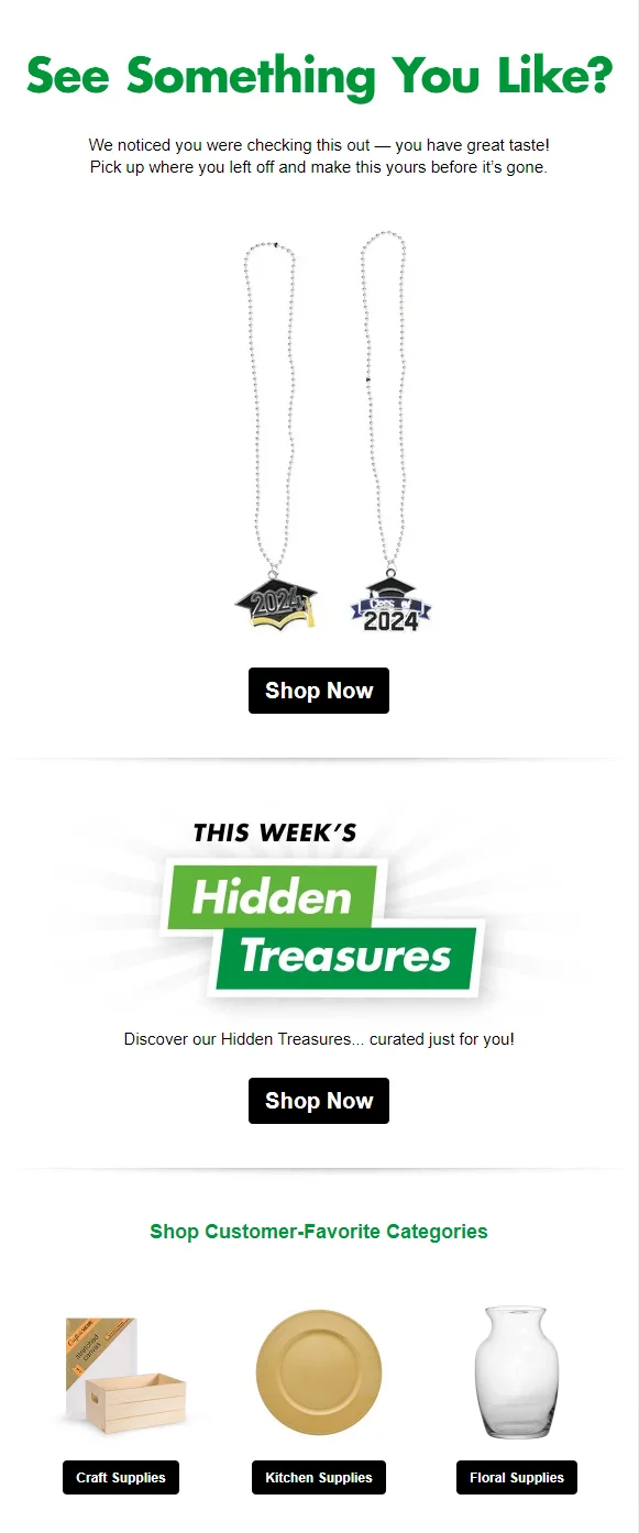 Browse abandonment email from Dollar Tree that puts the user at the center of the email.