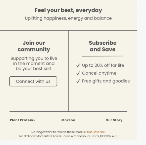 Email footer showcasing powerful copy like a Subscription programr