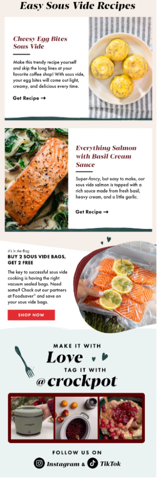 Email copy sticks to a central theme with recommendations that tie to the email copy