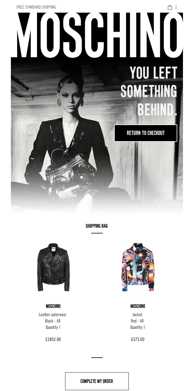 Moschino abandoned cart recovery email strategy