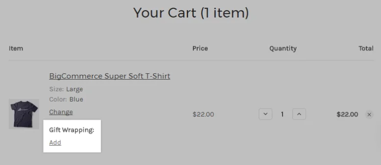 BigCommerce Strategies To Boost Cart Recoveries - gift wrap upgrade