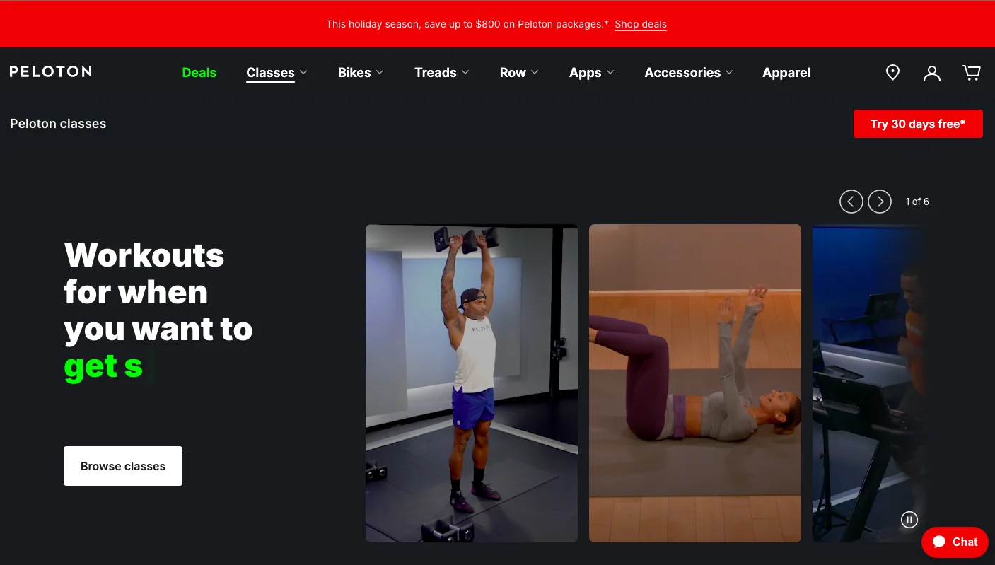 Peloton features a free trial on gated content instead of buying email lists