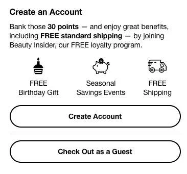 Sephora nudges shoppers towards account creation before checkout instead of buying an email list