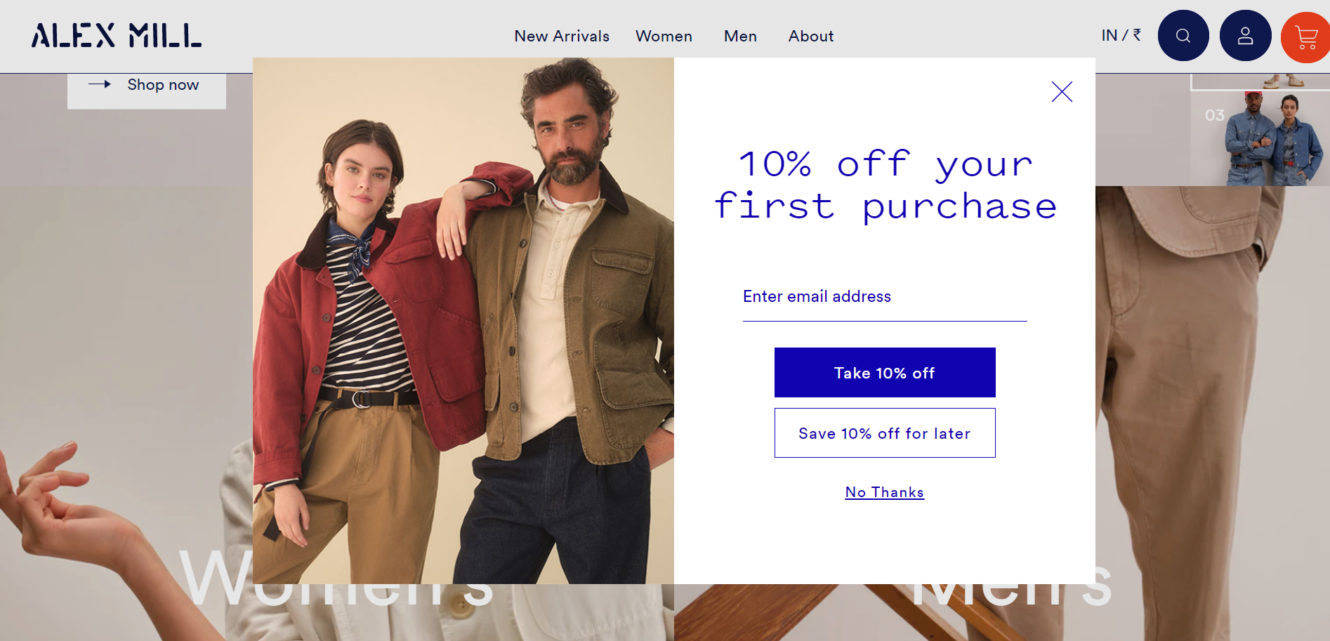percentage-off discount + save for later cart abandonment popup example