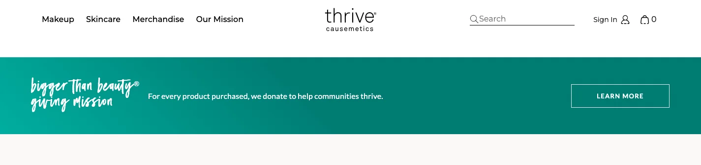 Thrive Causemetics features a community-driven nudge on their blogs to drive conversions