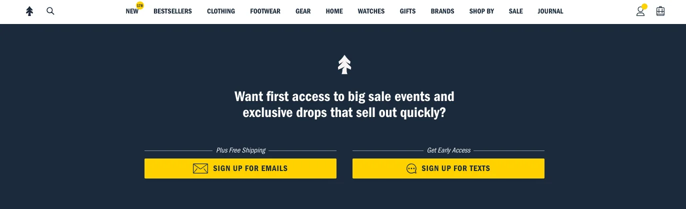 Huckberry makes their CTAs compelling with microcopy labels