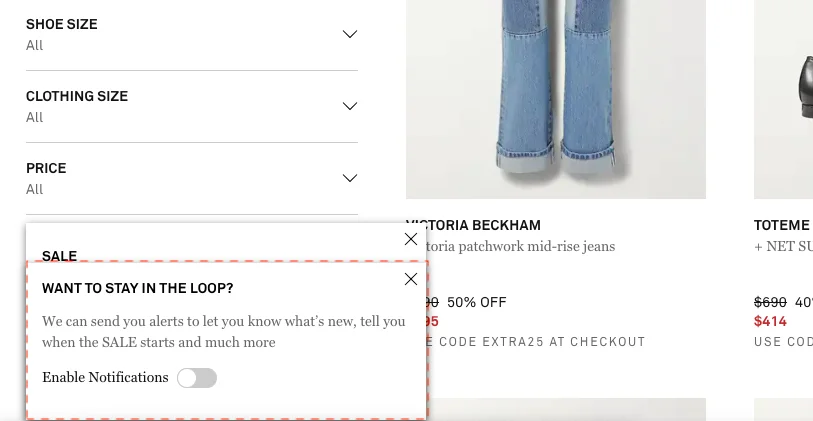 Net-a-Porter push notifications make it easy to convert organic traffic