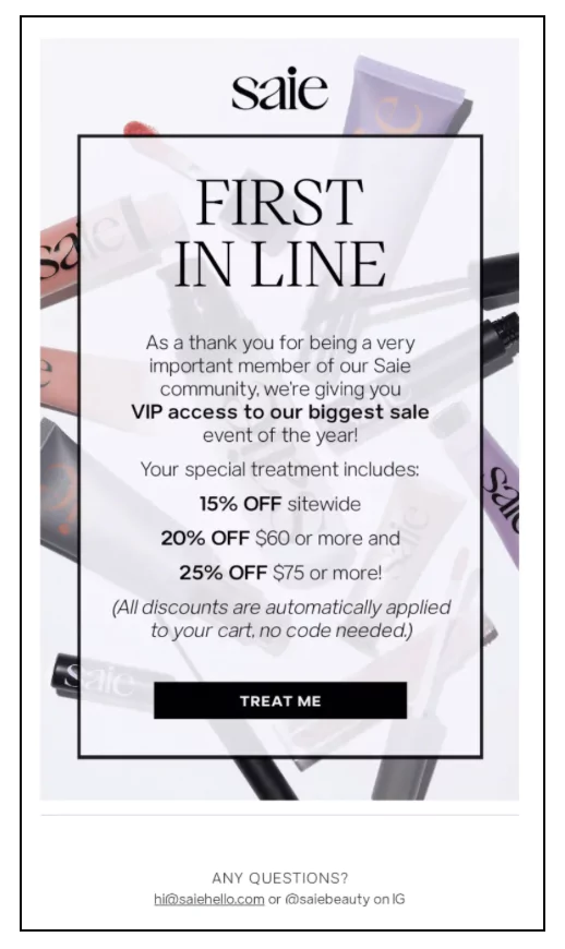 eCommerce clearance sale VIP access email
