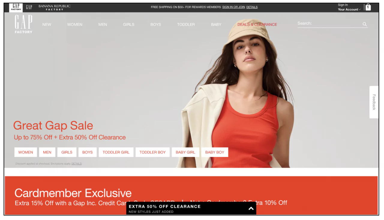 Clearance sale eCommerce example