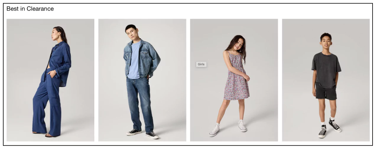Clearnace sale prduct highlight on eCommerce website