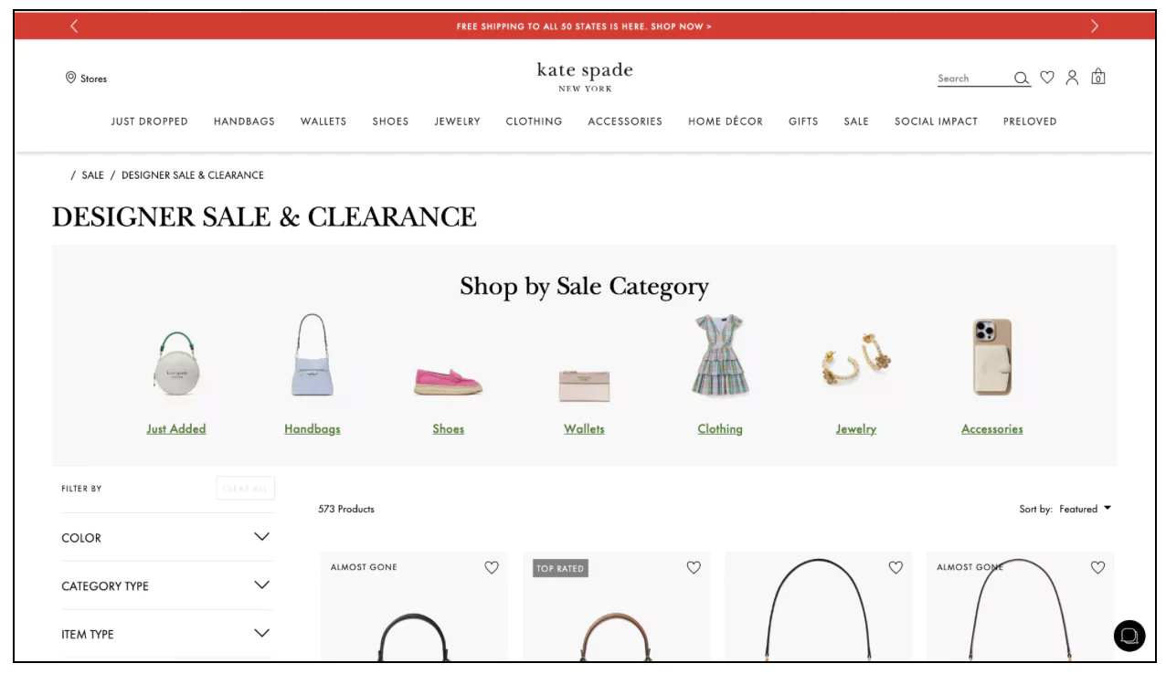 Clearance sale eCommerce example