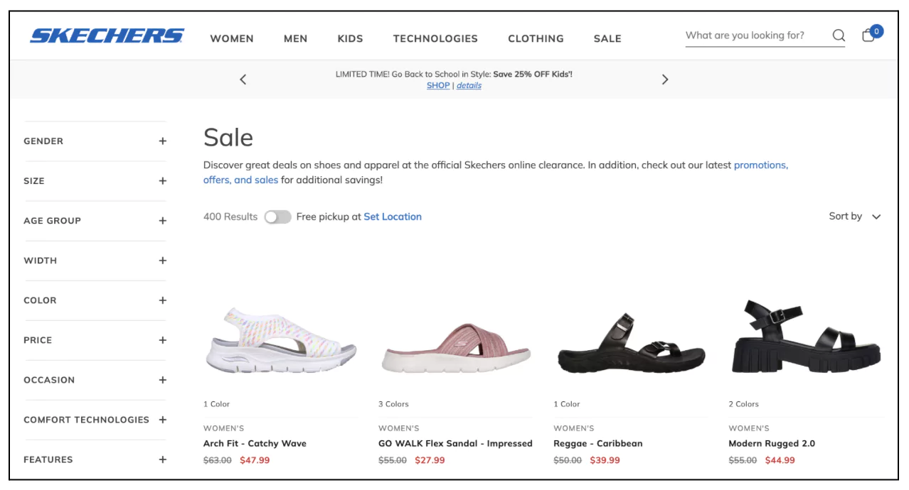 Clearance sale eCommerce example